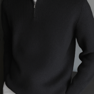 Half-Zip Ribbed high-neck sweater ( Black)