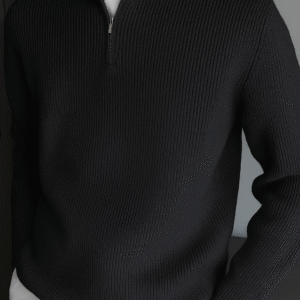 Half-Zip Ribbed high-neck sweater ( Black)