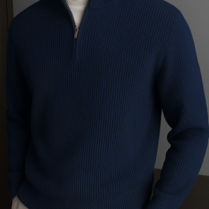 Half-Zip Ribbed high-neck sweater ( Nevy blue)