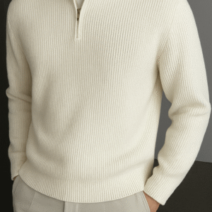 Half-Zip Ribbed high-neck sweater ( white)