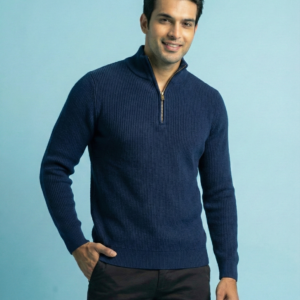Half-Zip Ribbed high-neck sweater ( Nevy blue)