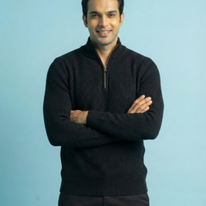 Half-Zip Ribbed high-neck sweater ( Black)